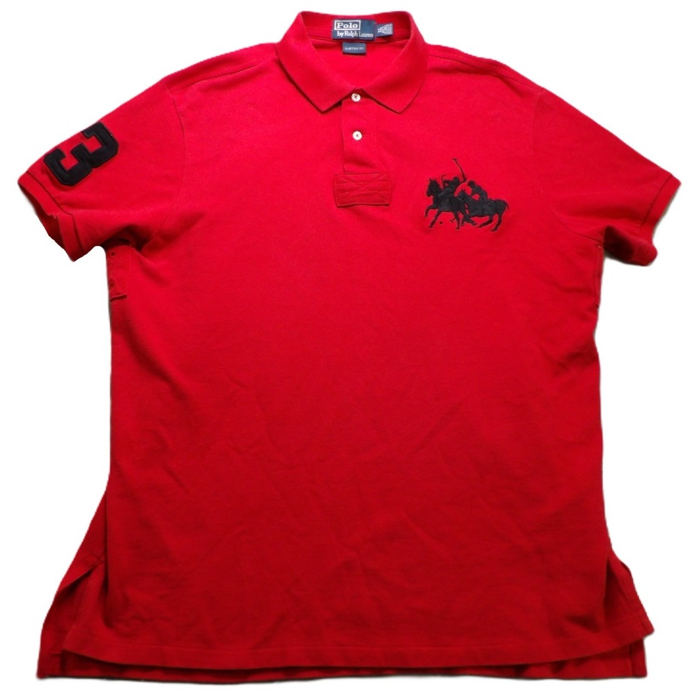 VTG 90s Polo Ralph Lauren Big Pony 3 Red Cotton Short Sleeve Shirt Men XL Rugby